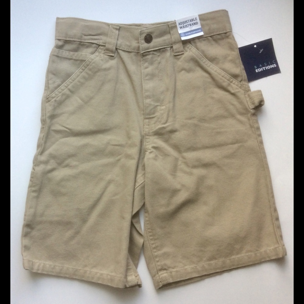 Basic Editions Khaki Shorts Adjustable Waist Boys Size 7 Pockets School Uniform